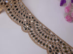 Rose Gold Mirror Lace Trim: Scalloped Indian Border, 8cm Wide