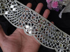 Metallic Silver Mirror Trim: Scalloped Indian Lace Border, 8cm Wide