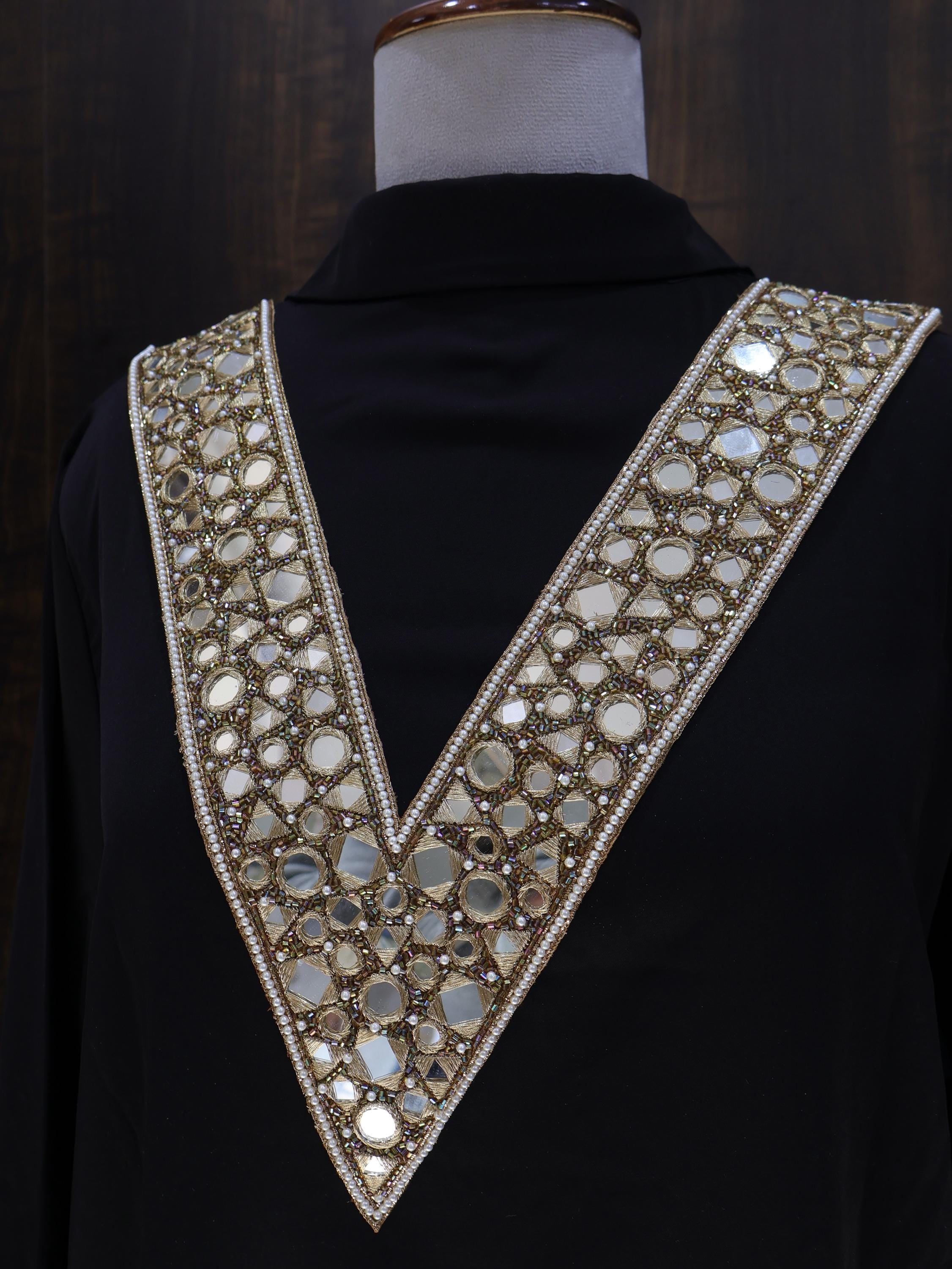Mirror & Beads V-Neckline Patch: Handcrafted Indian Embellishment