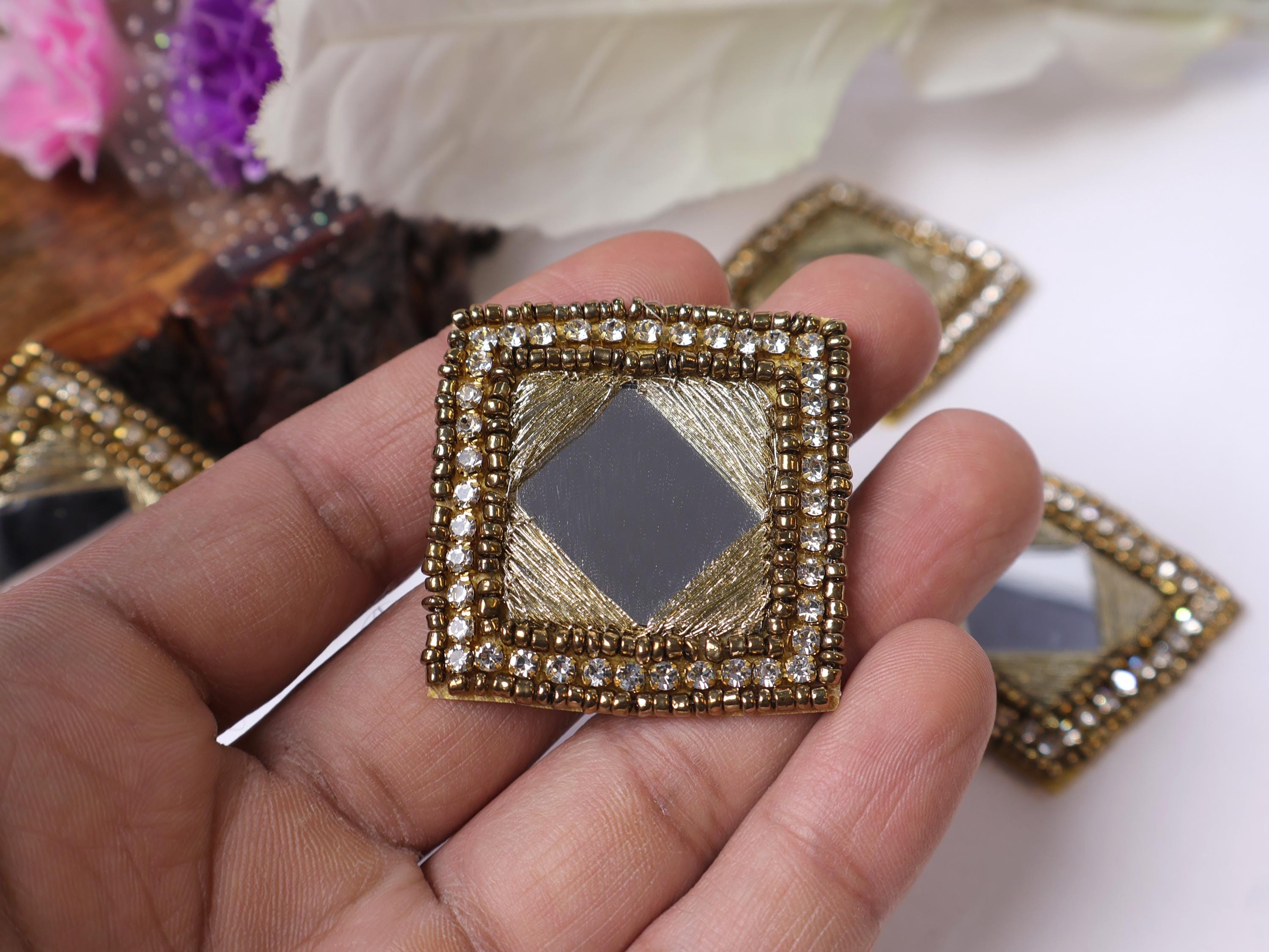 Handcrafted Indian Mirror Applique Patches: Beaded Sew-On Embellishments (Set of 10)