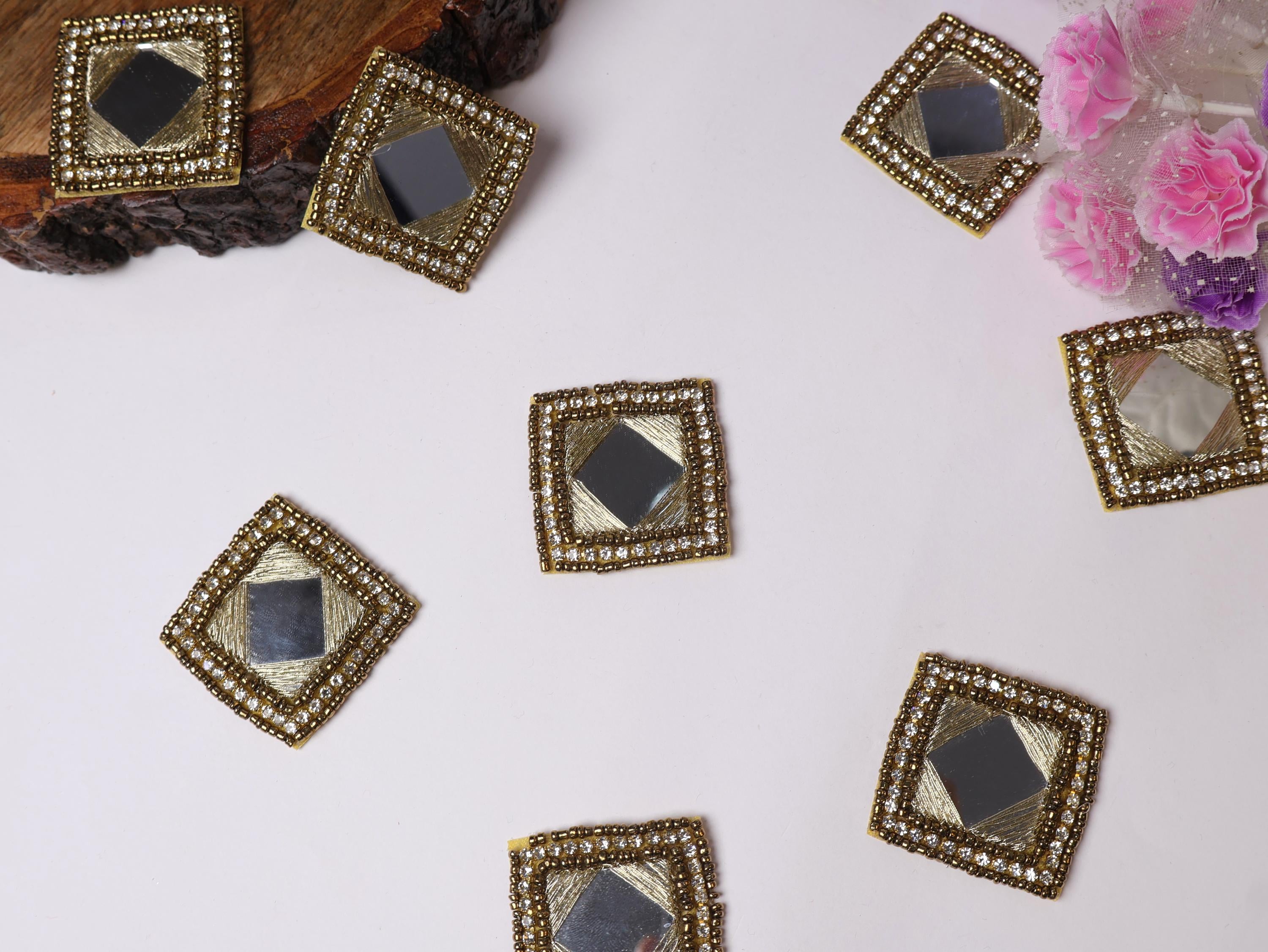 Handcrafted Indian Mirror Applique Patches: Beaded Sew-On Embellishments (Set of 10)