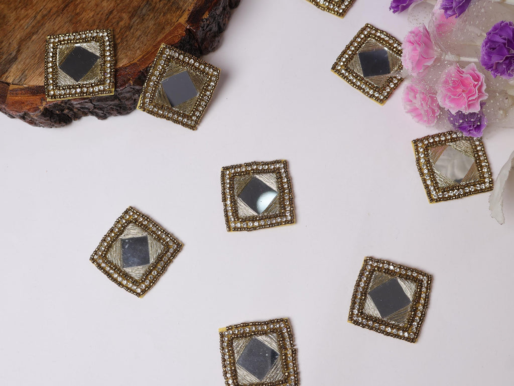 Handcrafted Indian Mirror Applique Patches: Beaded Sew-On Embellishments (Set of 10)