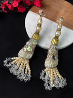 Pearl & Crystal Indian Tassels: Embroidered Lehenga Latkans (Pair)