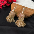Rose Gold & White Beaded Tassel Latkan: Indian Bridal Sari Embellishment (Pair)