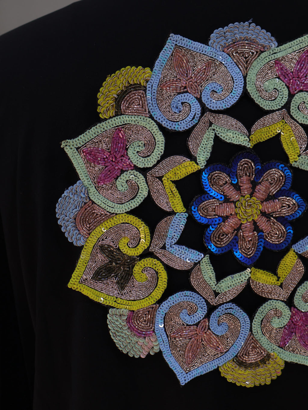 Handmade Zardozi Sequin Patch – Indian Mandala Applique (24cm)