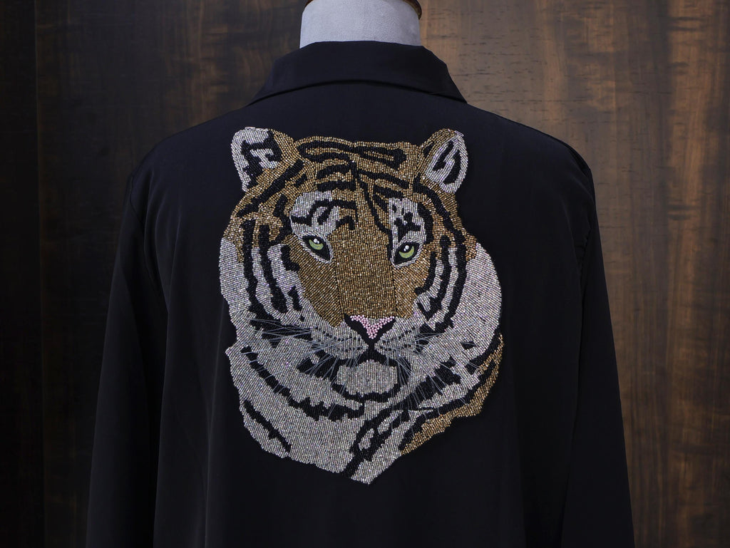 Handmade Indian Tiger Applique: Glass Beadwork Sew-On Patch