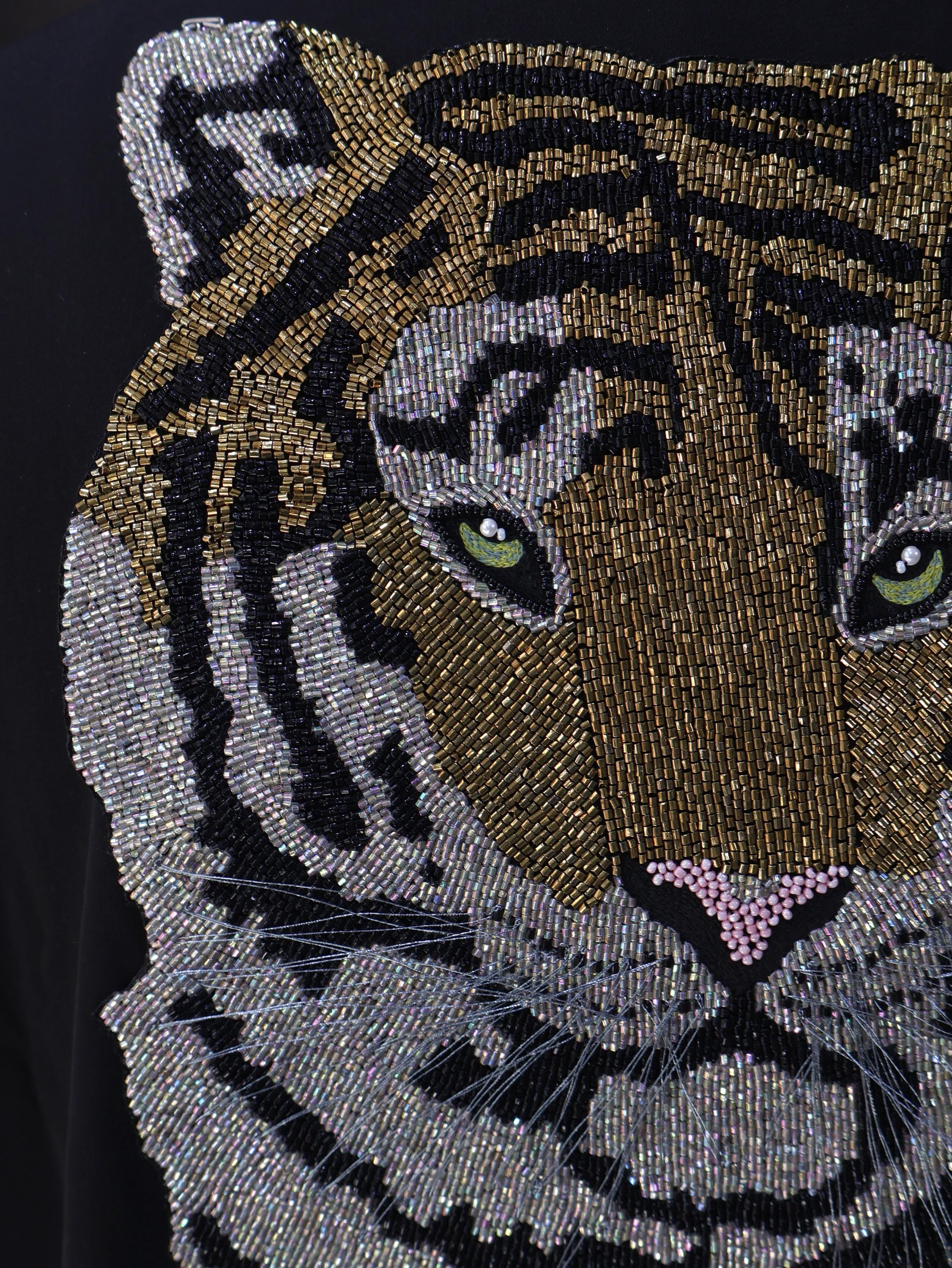 Handmade Indian Tiger Applique: Glass Beadwork Sew-On Patch