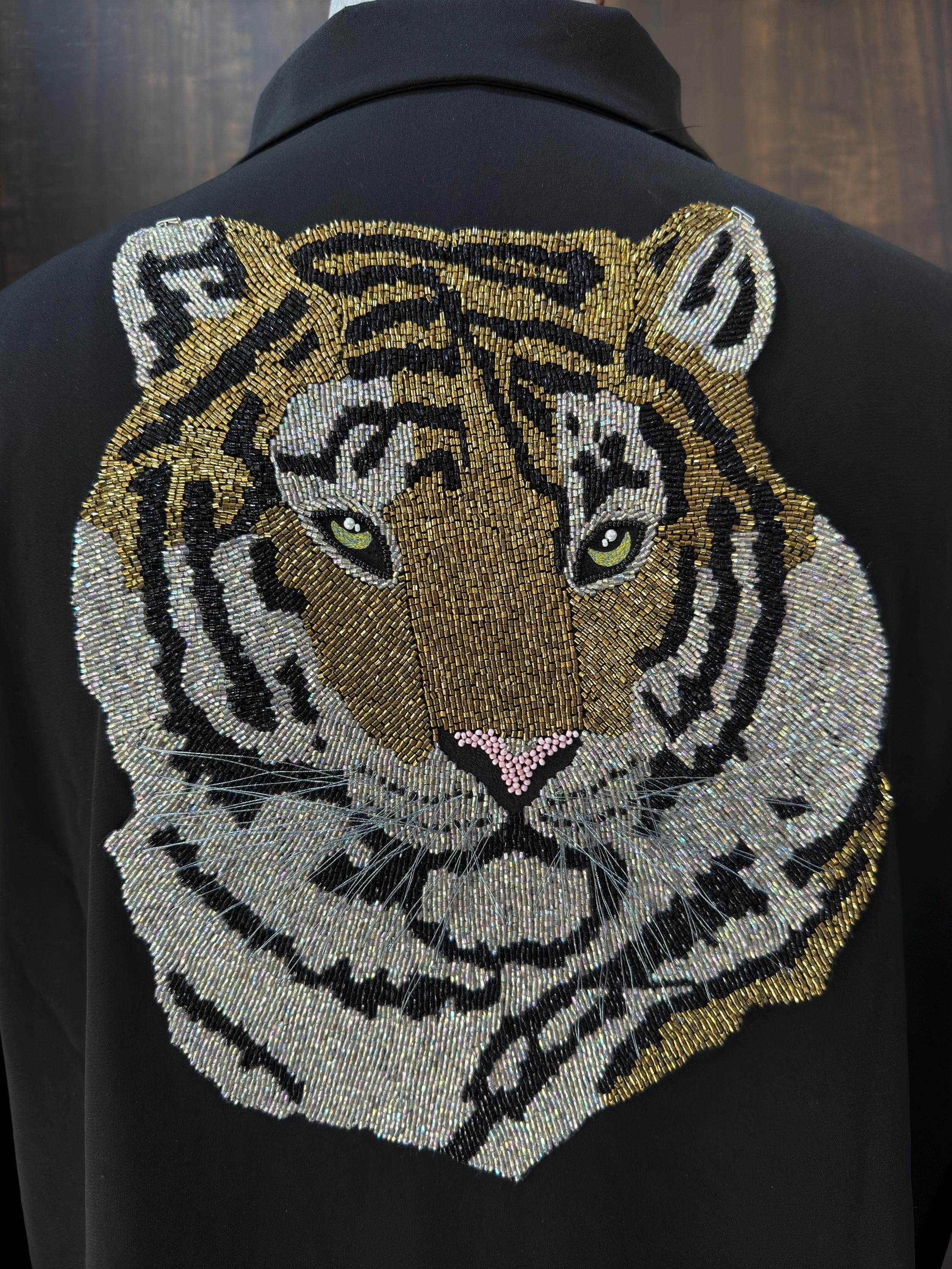 Handmade Indian Tiger Applique: Glass Beadwork Sew-On Patch