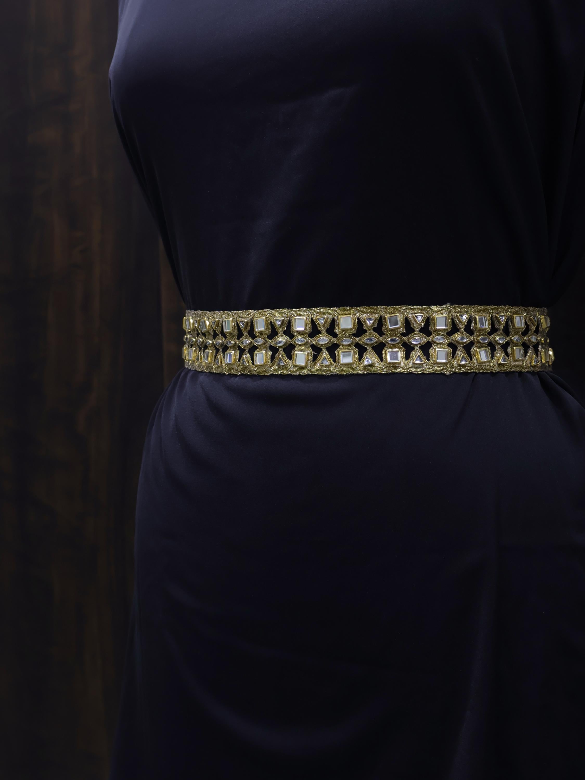 Antique Gold Kundan Stone Trim: Indian Sari Lace, 3.5cm Wide