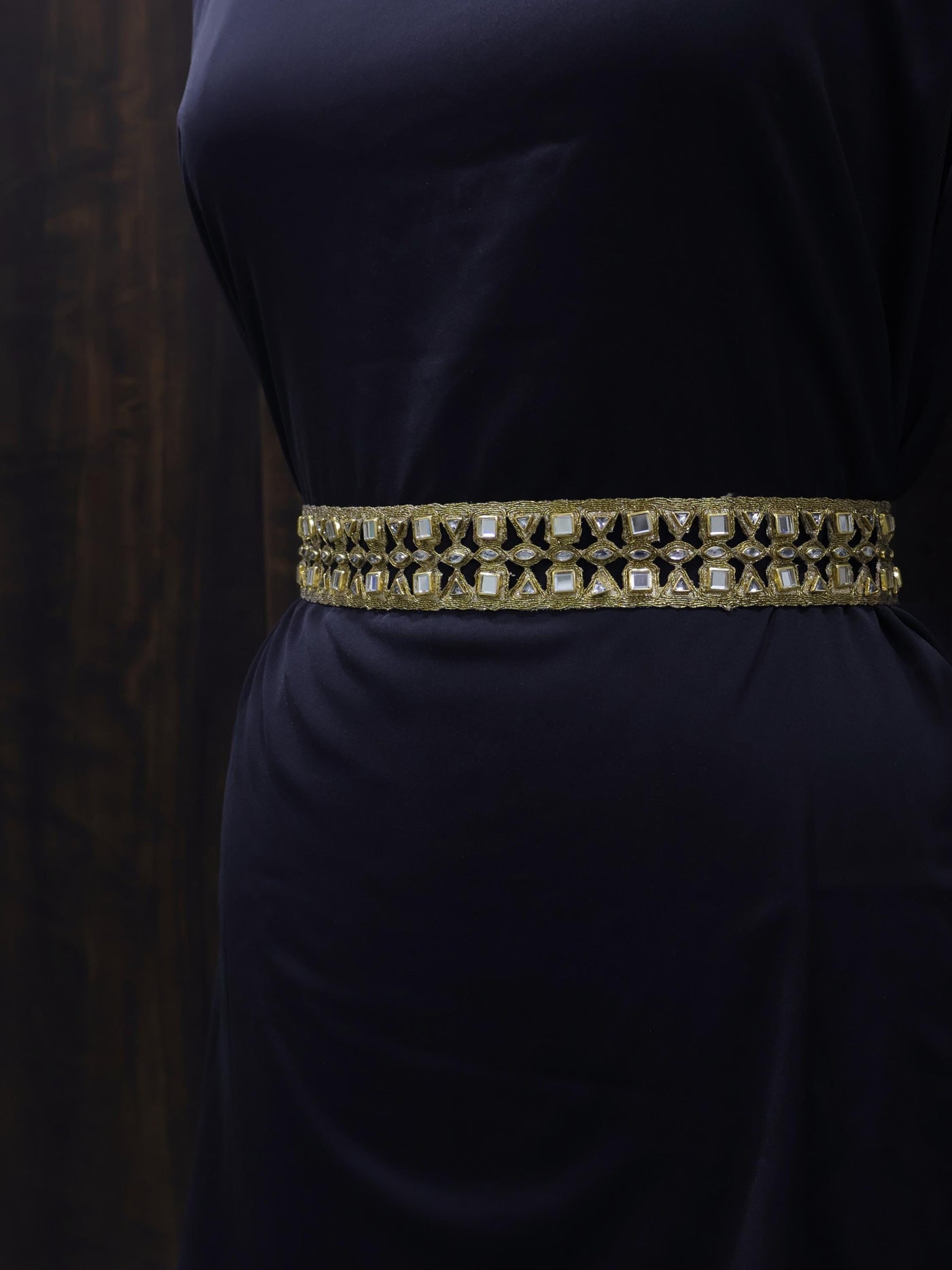 Antique Gold Kundan Stone Trim: Indian Sari Lace, 3.5cm Wide