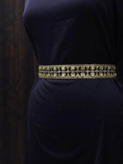 Antique Gold Kundan Stone Trim: Indian Sari Lace, 3.5cm Wide