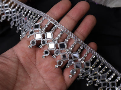 Silver Mirror Zircon Trim: Decorative Lace Embellishment, 5cm Wide
