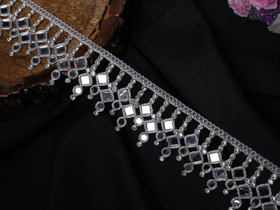 Silver Mirror Zircon Trim: Decorative Lace Embellishment, 5cm Wide