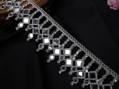Silver Mirror Zircon Trim: Decorative Lace Embellishment, 5cm Wide