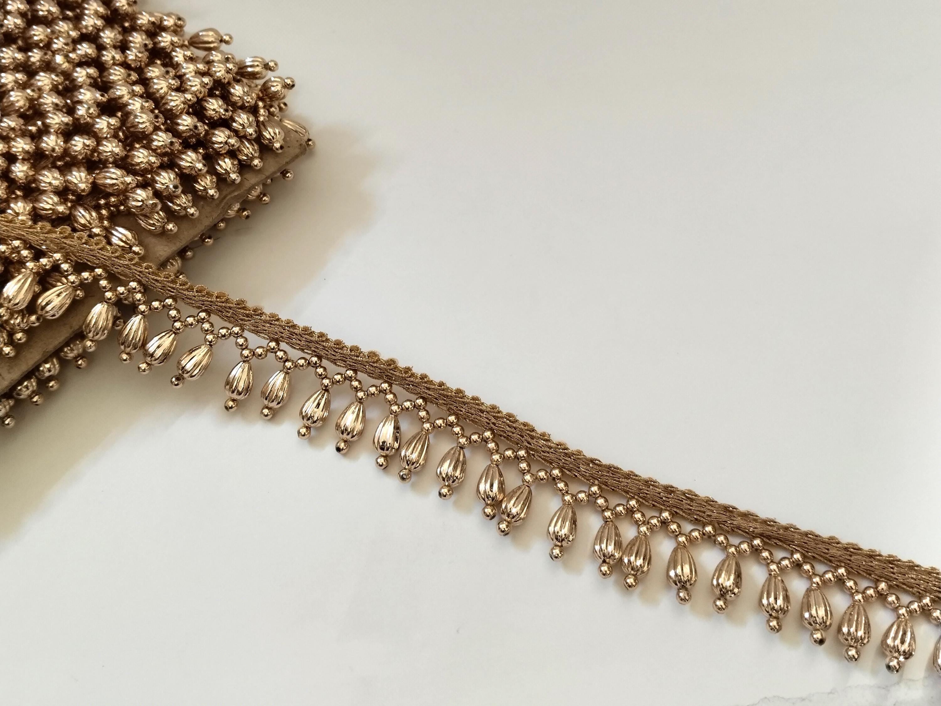 Rose Gold Beaded Tassel Trim: Indian Wedding Dress Border - 4 Yards