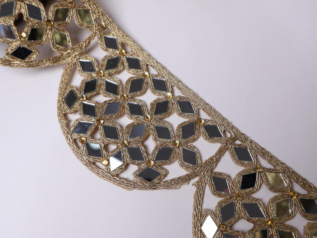 Rose Gold Mirror Trim: Scalloped Cutwork Indian Lace, 1 Yard