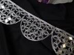 Metallic Silver Scalloped Mirror Trim: Indian Sari Border, 7cm Wide