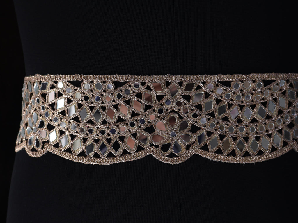 Rose Gold Mirror Lace Trim: Scalloped Indian Border, 8cm Wide