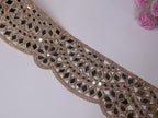 Rose Gold Mirror Lace Trim: Scalloped Indian Border, 8cm Wide
