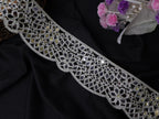 Metallic Silver Mirror Trim: Scalloped Indian Lace Border, 8cm Wide