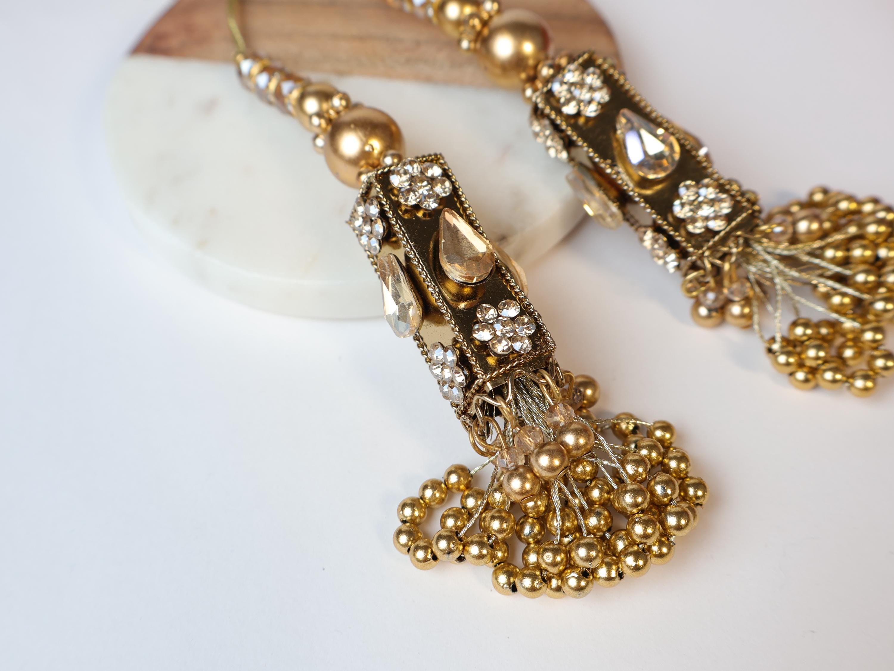 Bronze Gold Metallic Indian Beaded Tassel Latkans, 1 Pair 12cm