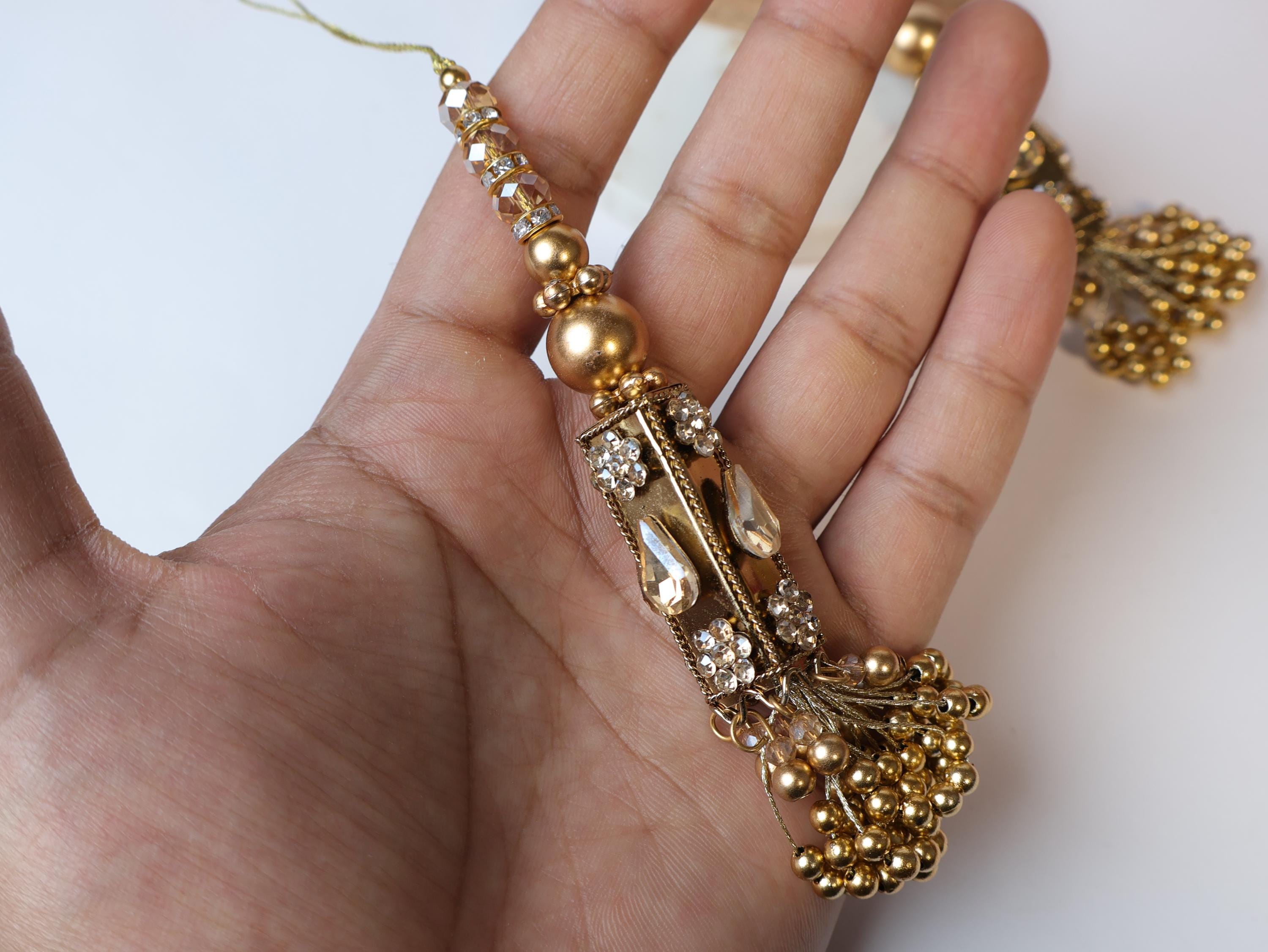 Bronze Gold Metallic Indian Beaded Tassel Latkans, 1 Pair 12cm