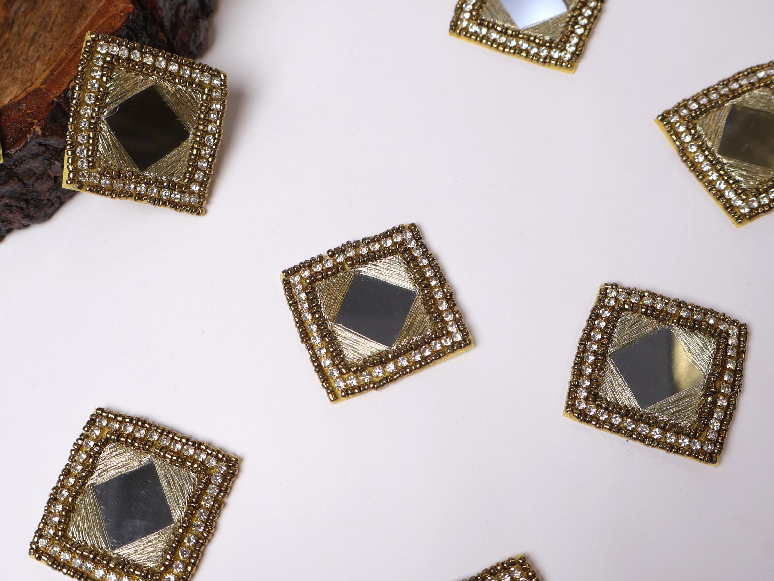 Handcrafted Indian Mirror Applique Patches: Beaded Sew-On Embellishments (Set of 10)