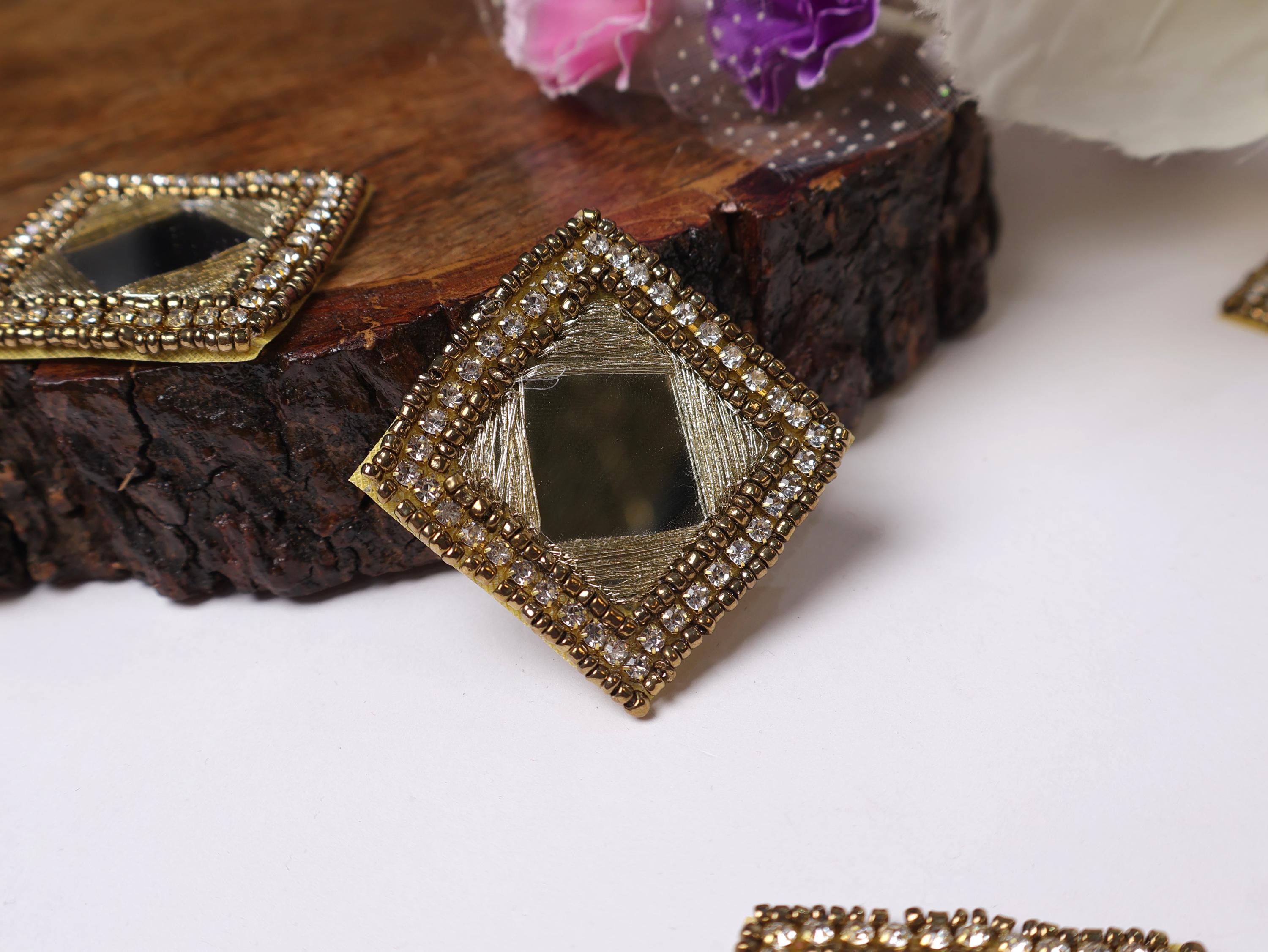 Handcrafted Indian Mirror Applique Patches: Beaded Sew-On Embellishments (Set of 10)