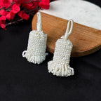 Rose Gold & White Beaded Tassel Latkan: Indian Bridal Sari Embellishment (Pair)