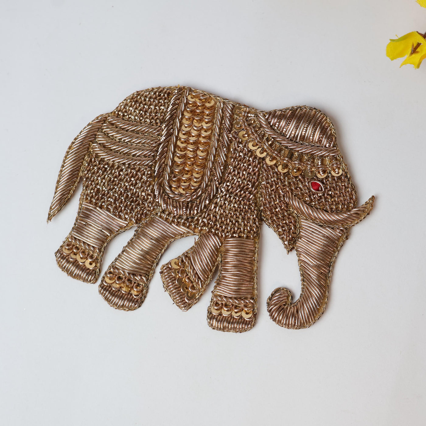 Zardozi Elephant Patch: Antique Gold Indian Embroidered Applique