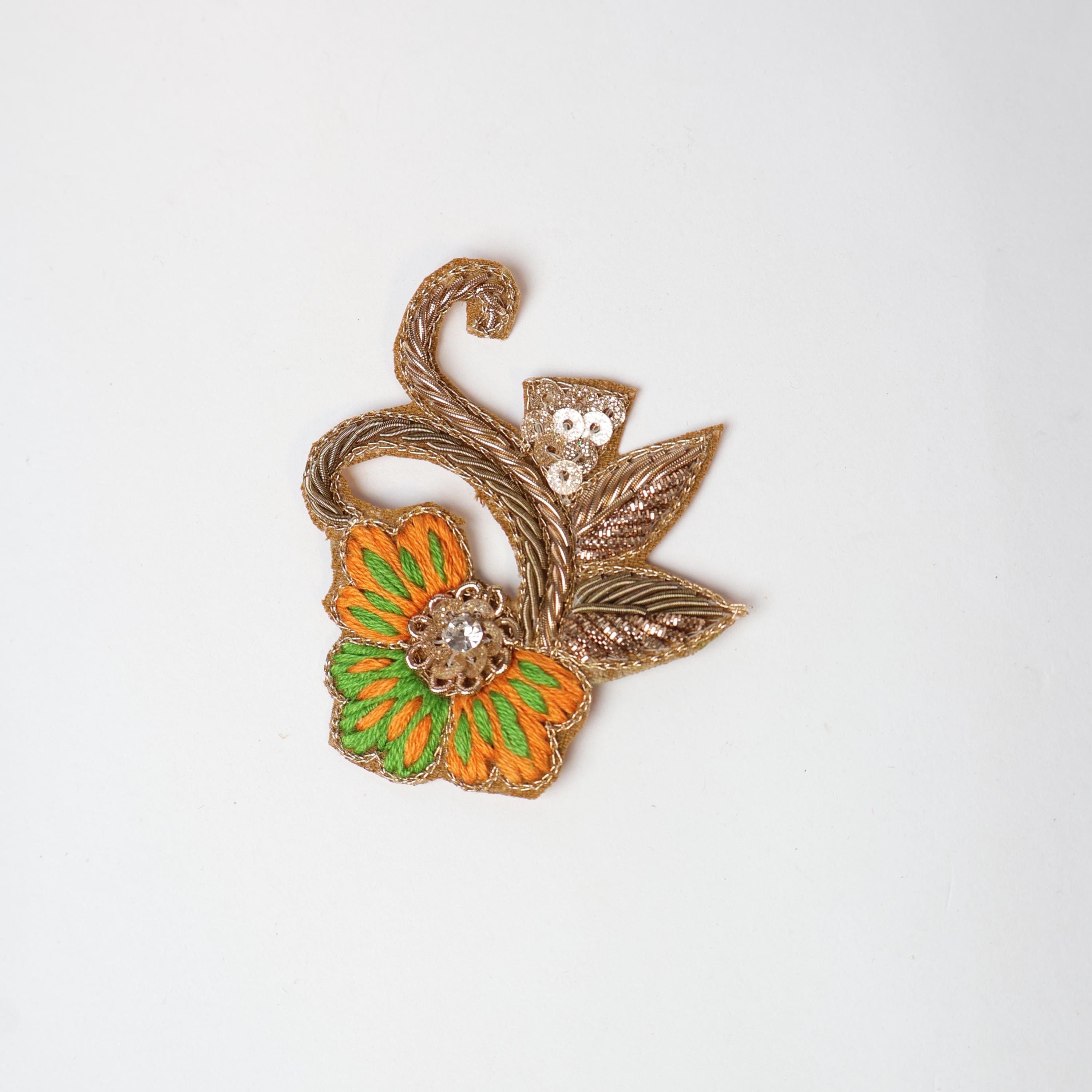 Floral Embroidered Patch: Indian Zardozi Applique (6.5cm)