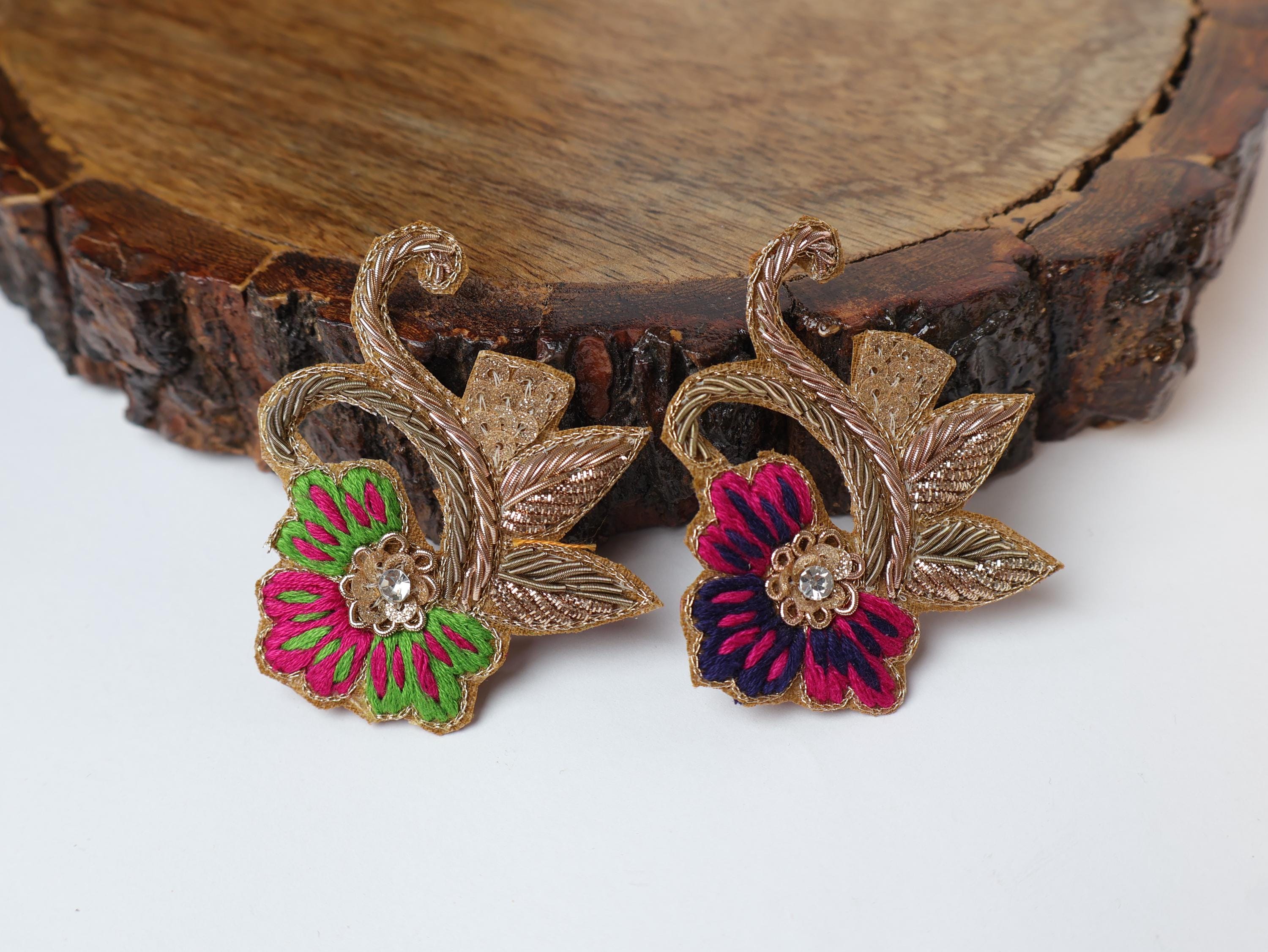 Floral Embroidered Patch: Indian Zardozi Applique (6.5cm)