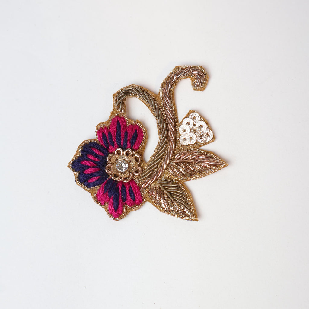 Floral Embroidered Patch: Indian Zardozi Applique (6.5cm)