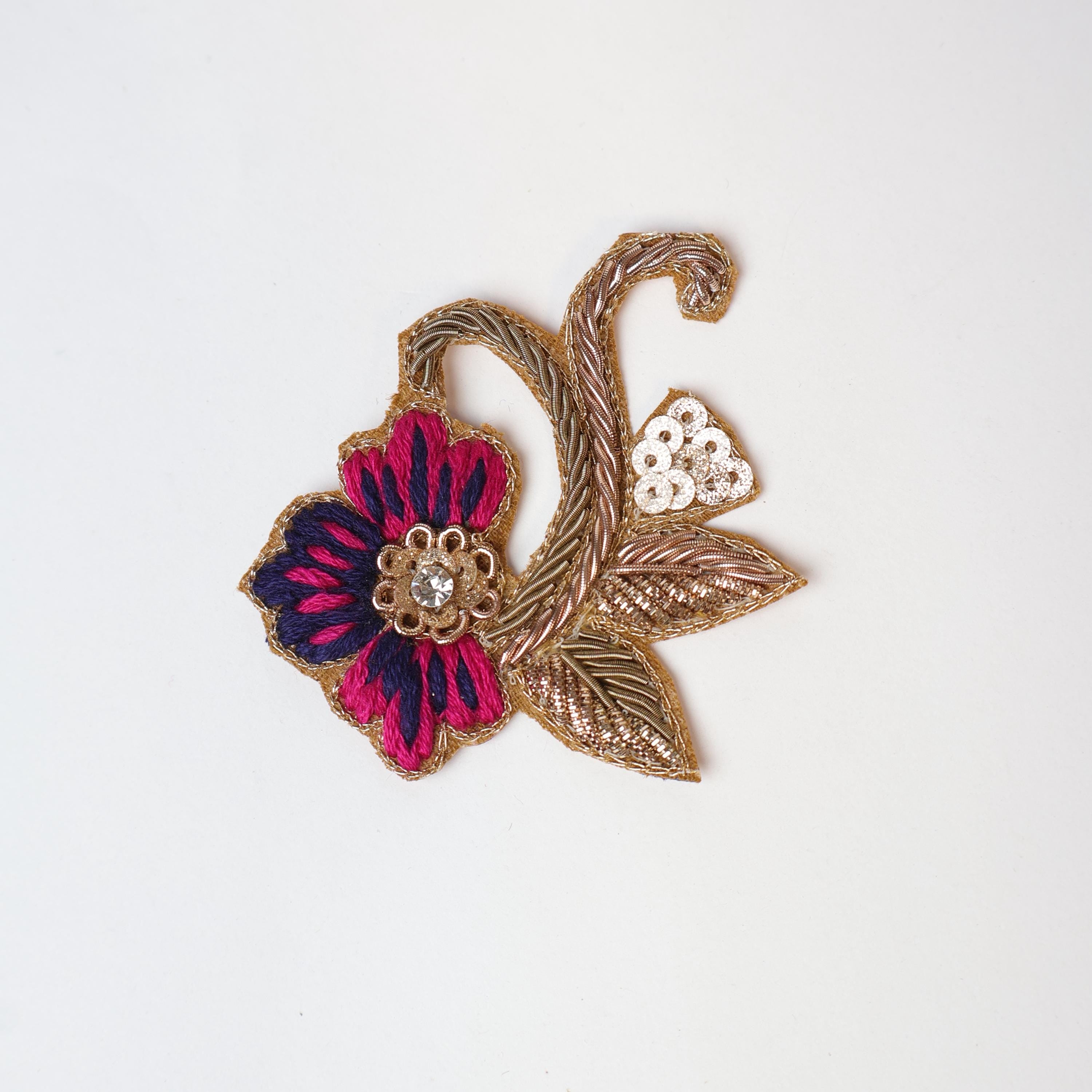 Floral Embroidered Patch: Indian Zardozi Applique (6.5cm)