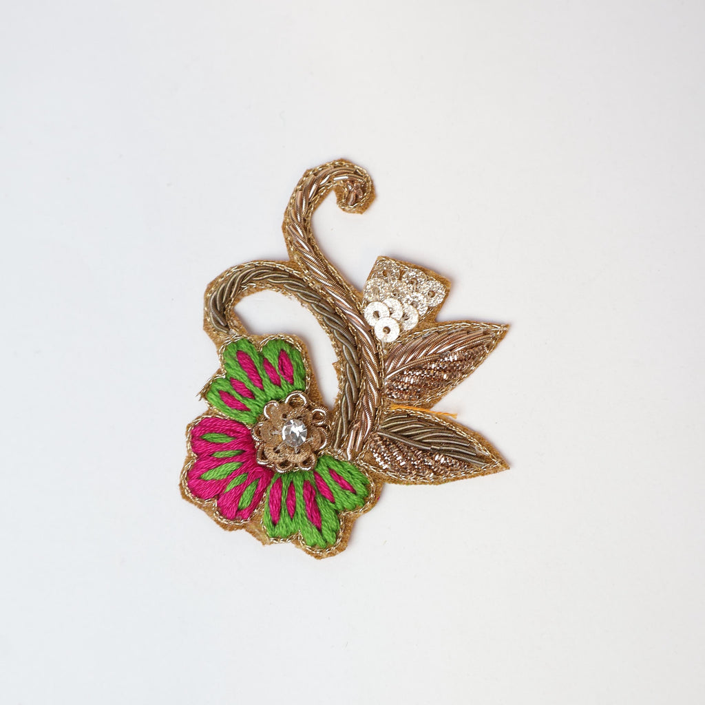 Floral Embroidered Patch: Indian Zardozi Applique (6.5cm)