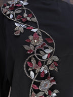 Maroon & Grey Embroidery Patch: Handmade Floral Applique (50cm Long)