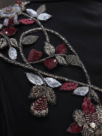 Maroon & Grey Embroidery Patch: Handmade Floral Applique (50cm Long)