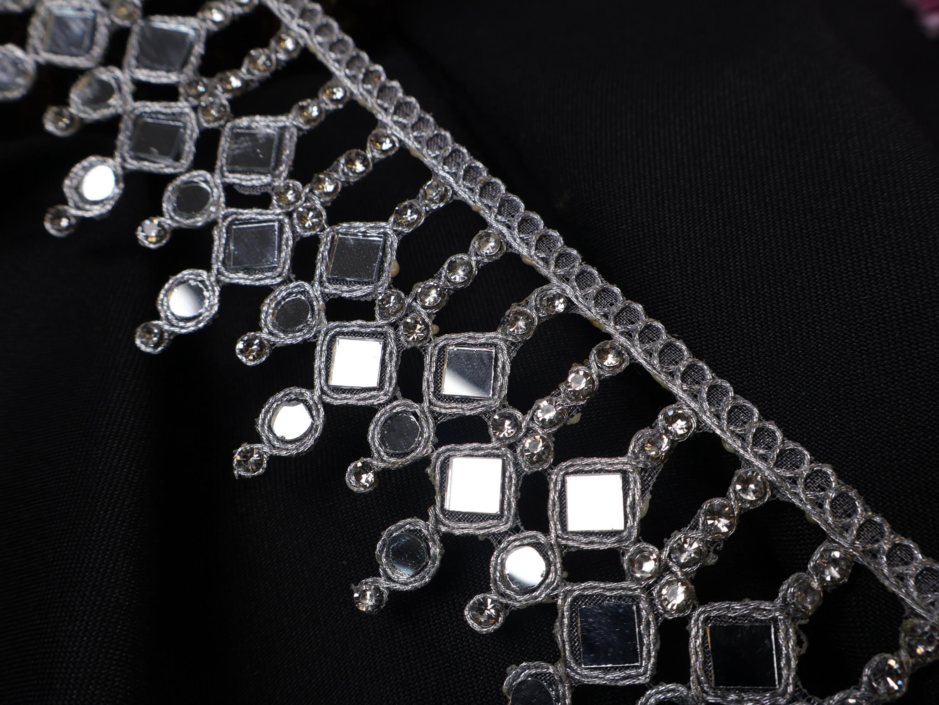 Silver Mirror Zircon Trim: Decorative Lace Embellishment, 5cm Wide