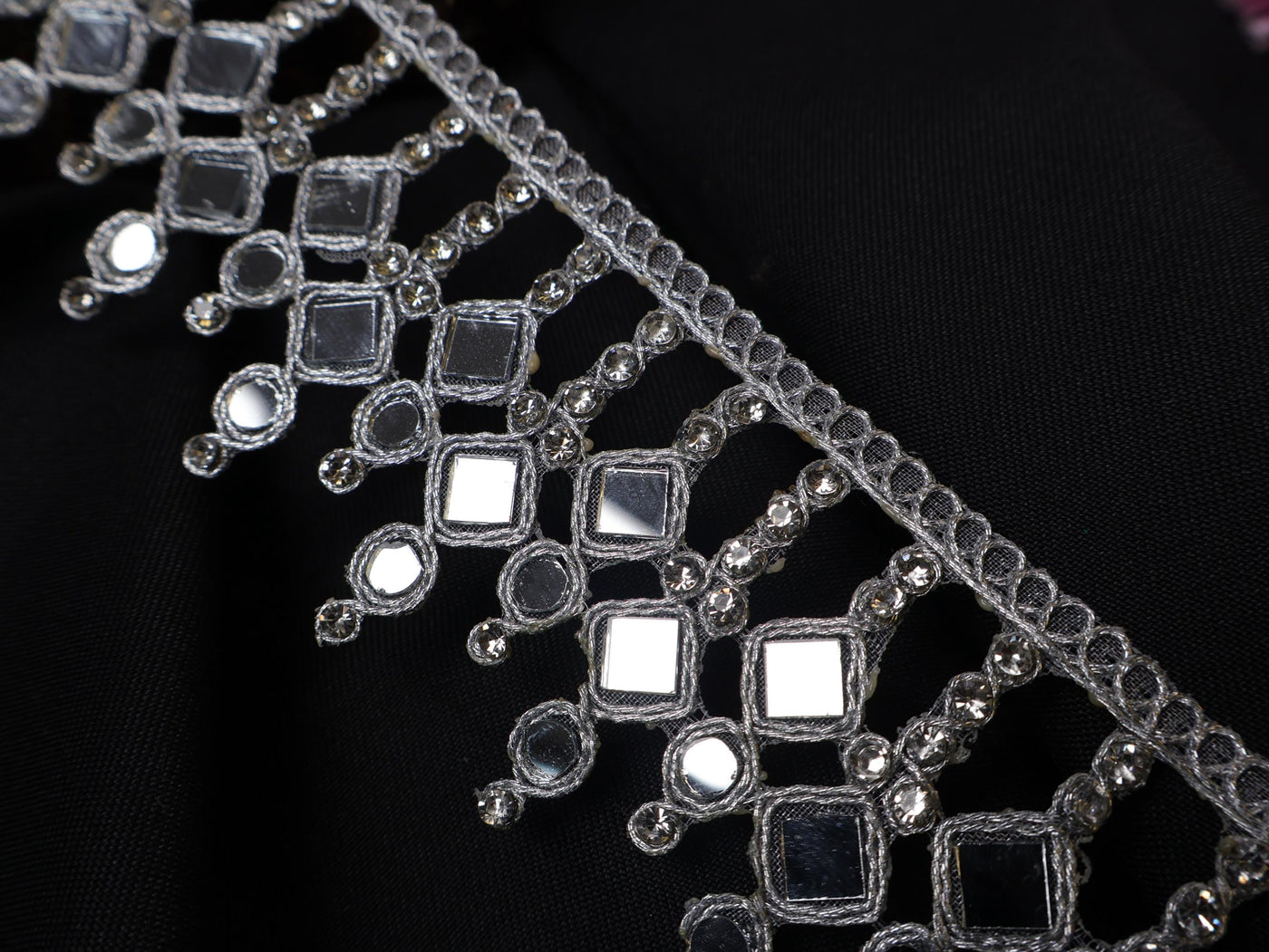 Silver Mirror Zircon Trim: Decorative Lace Embellishment, 5cm Wide