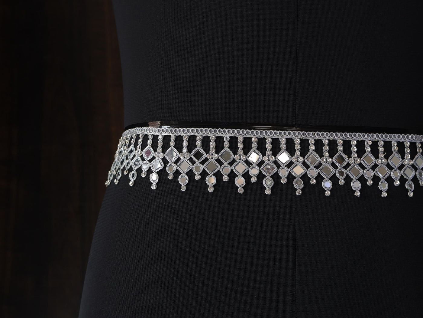 Silver Mirror Zircon Trim: Decorative Lace Embellishment, 5cm Wide