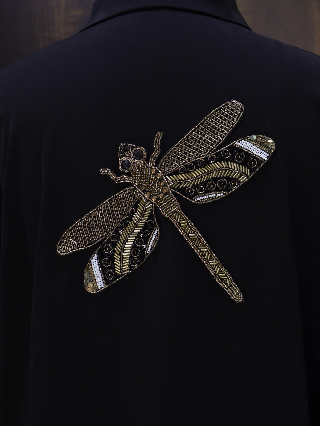 Embroidered Dragonfly Applique: Indian Cutdana Beadwork Sew-On Patch (23 x 19 cm)