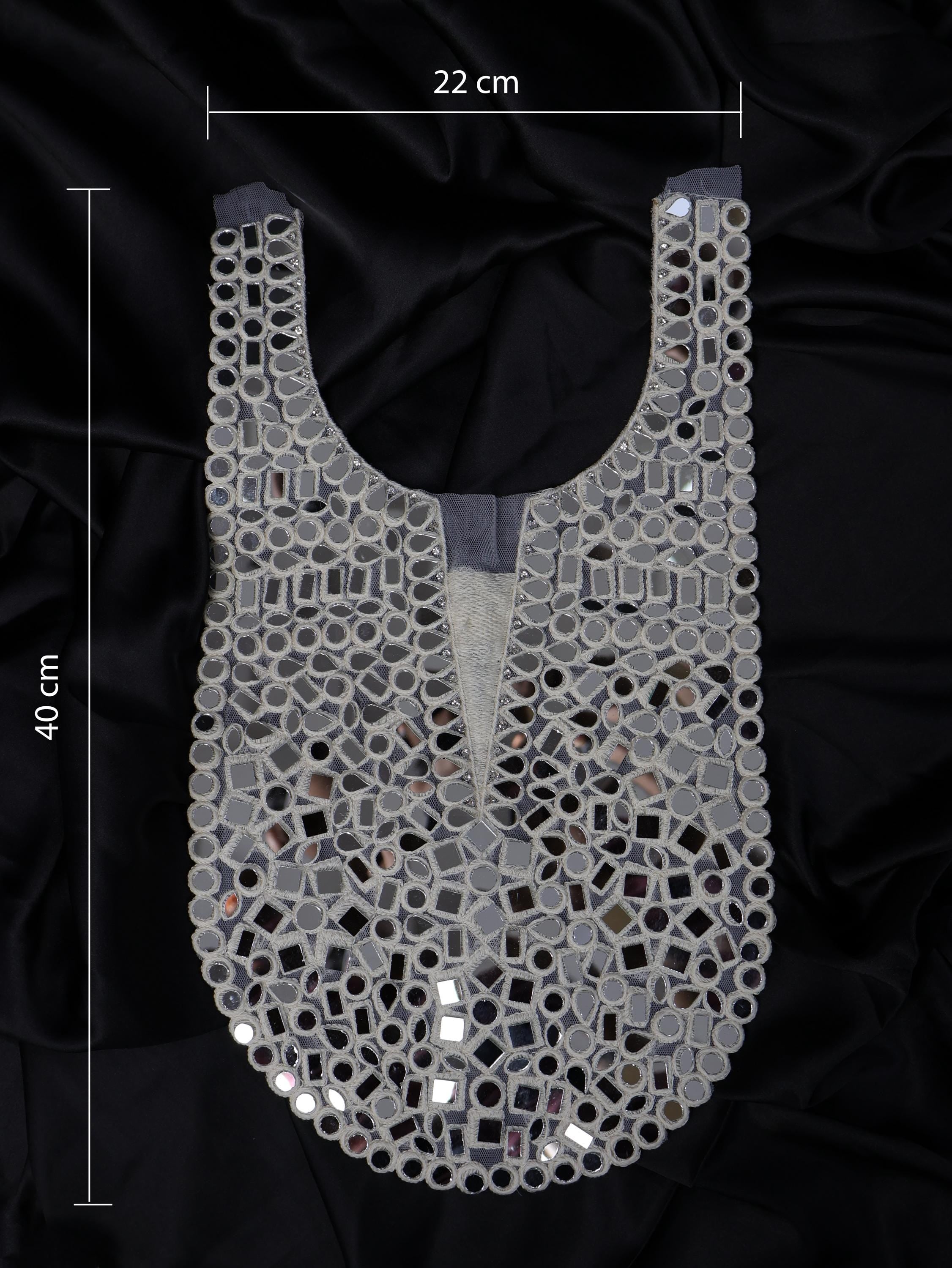 Gold & White Mirror Embroidered Neckline Patch: Zari DIY Garment Applique