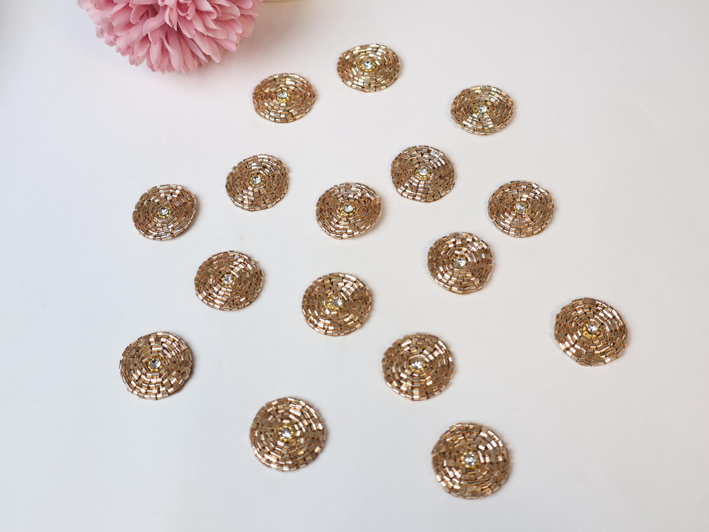 25 Metallic Gold Glass Bead Applique Patches: Sew-On Zircon Embellishments (2.8cm)
