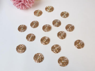 25 Metallic Gold Glass Bead Applique Patches: Sew-On Zircon Embellishments (2.8cm)