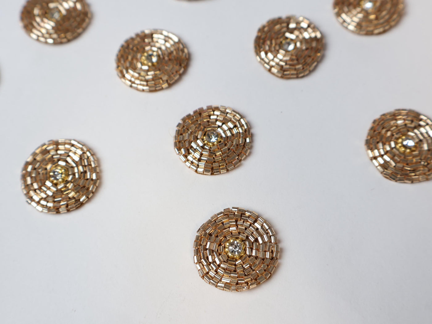 25 Metallic Gold Glass Bead Applique Patches: Sew-On Zircon Embellishments (2.8cm)