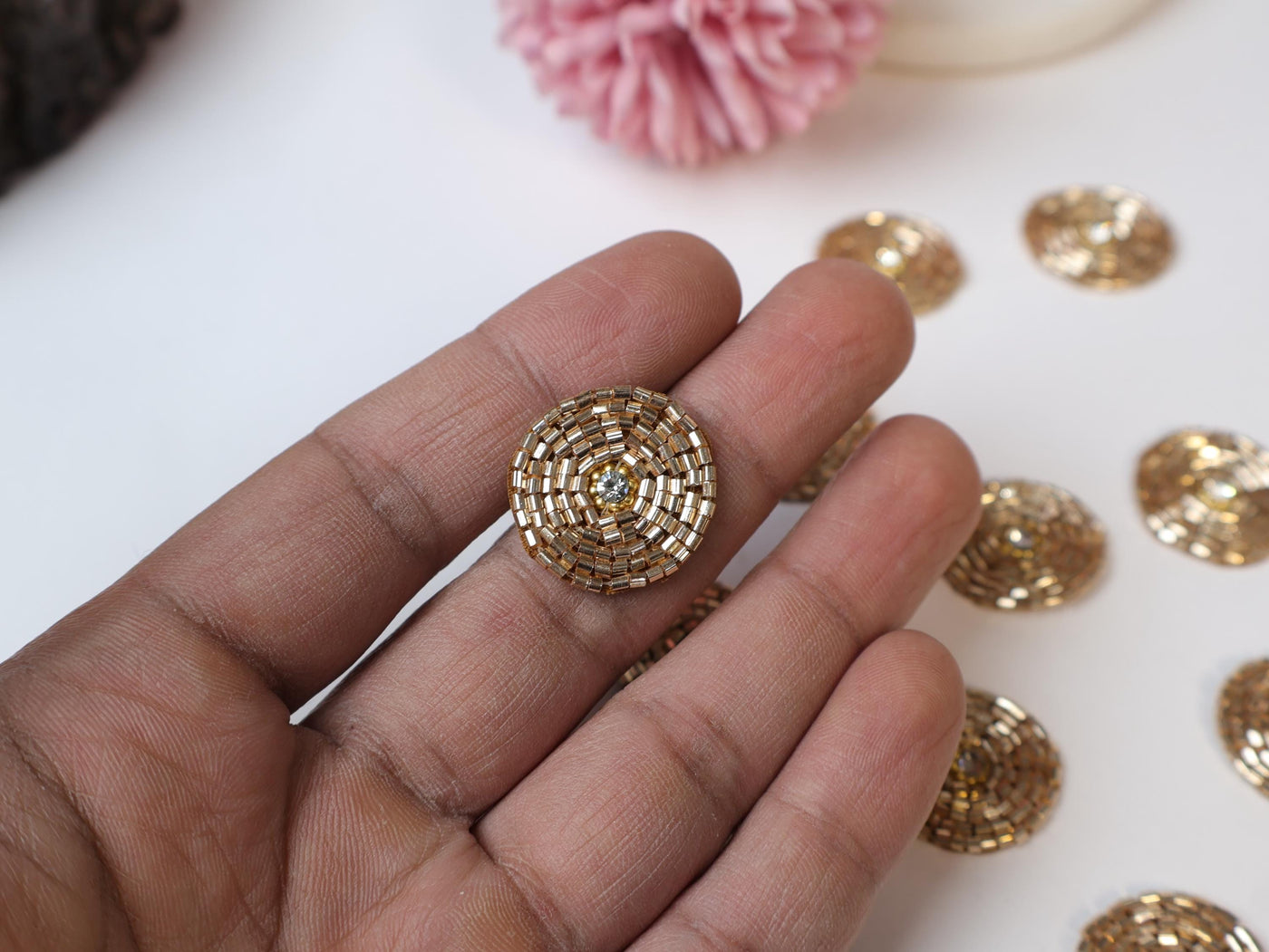 25 Metallic Gold Glass Bead Applique Patches: Sew-On Zircon Embellishments (2.8cm)