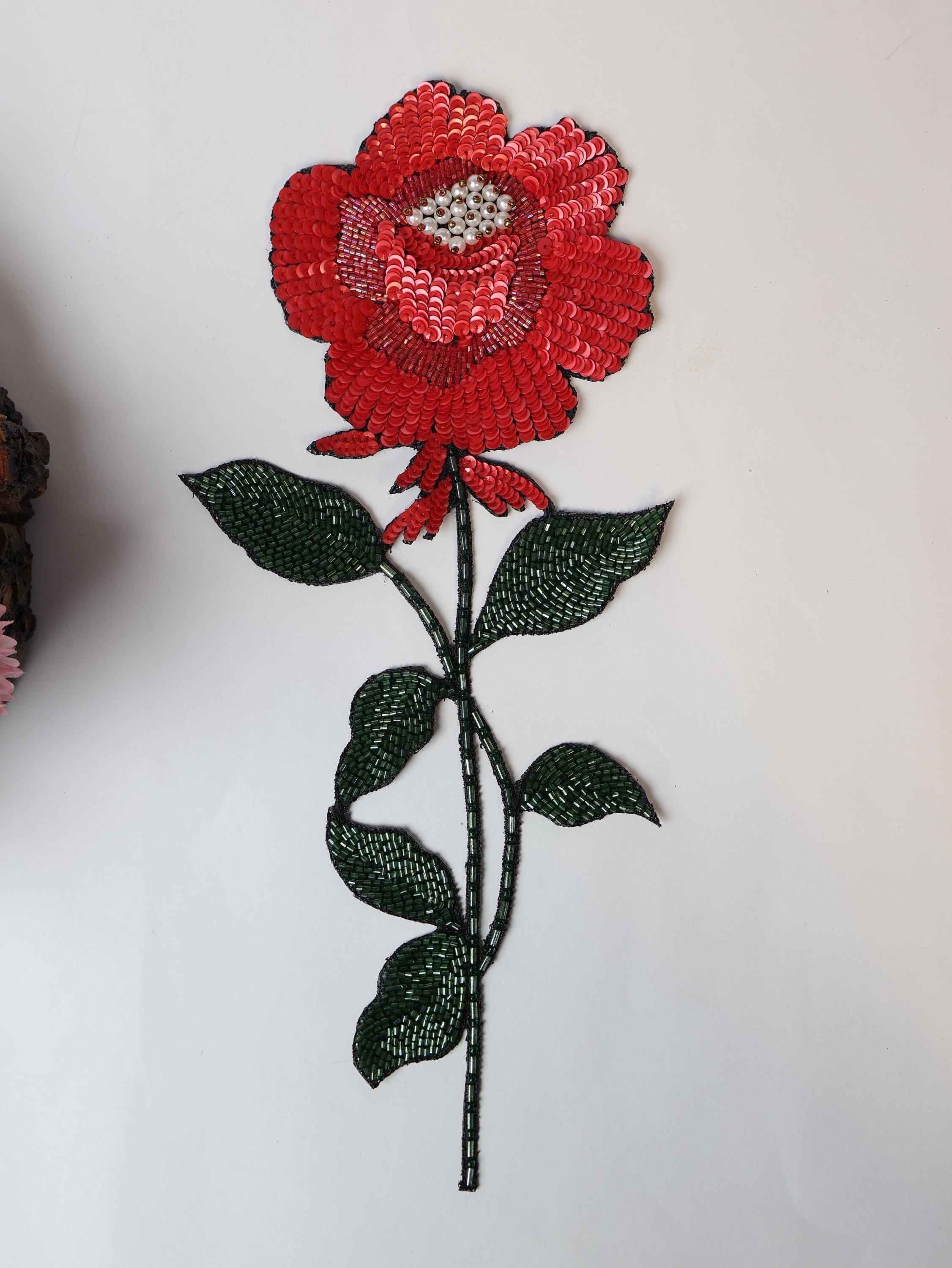 Sequin Rose Patch: Handcrafted Zardozi Applique