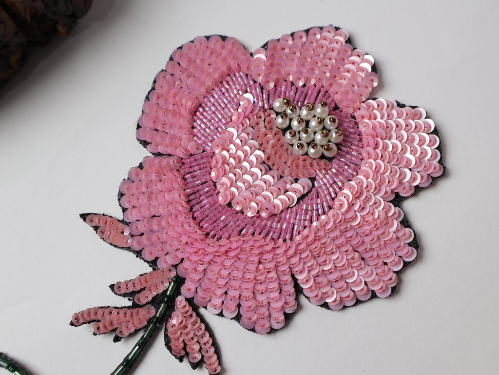 Sequin Rose Patch: Handcrafted Zardozi Applique