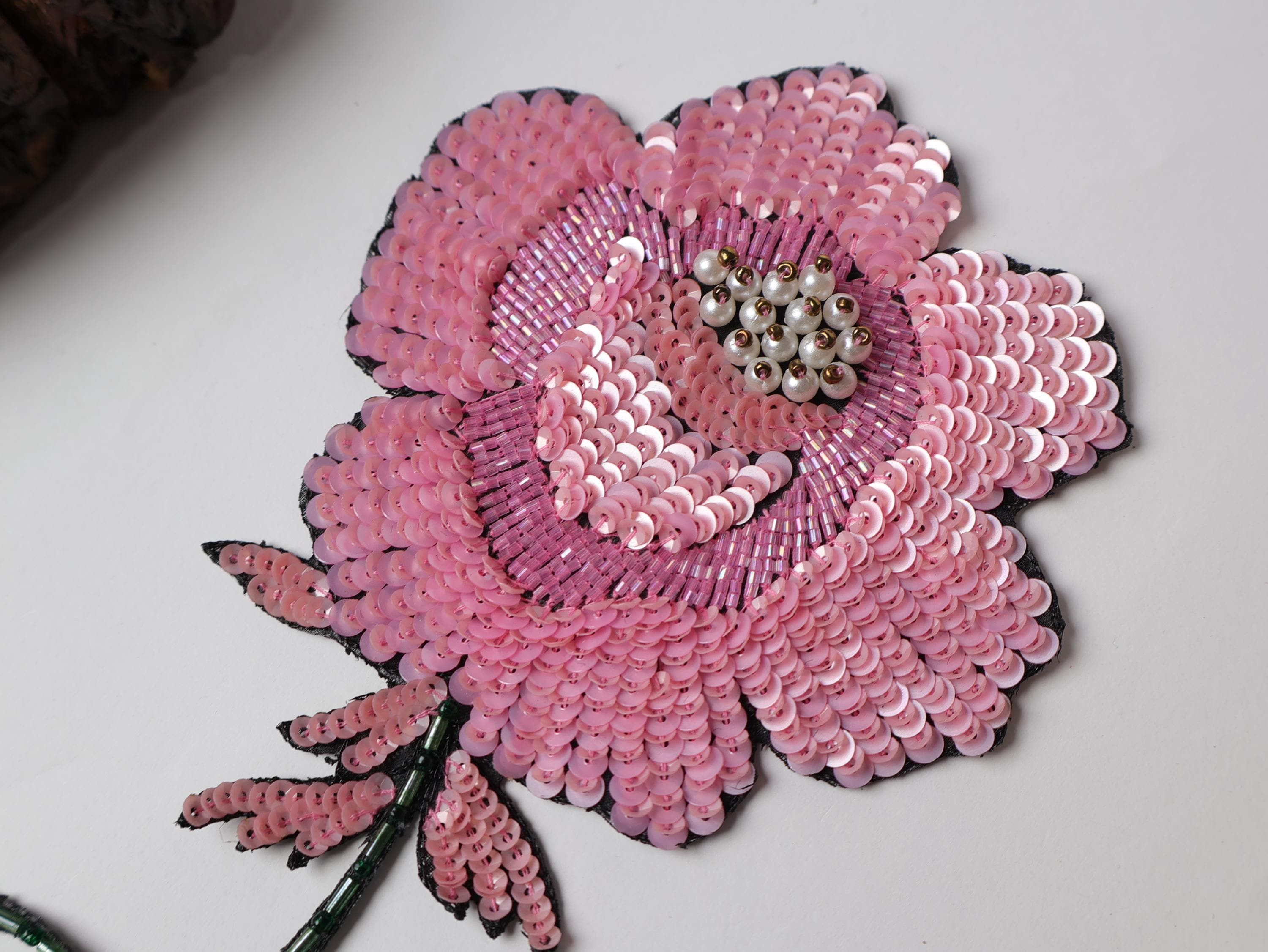 Sequin Rose Patch: Handcrafted Zardozi Applique
