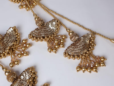 Antique Gold Beaded Tassels: Pearl & Crystal Lehenga Hangings (1 Pair)